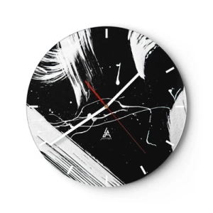 Ceas de perete - Ceas pe sticlă - Abstracție alb-negru cu tușe dinamice de vopsea - 30x30cm - Abisul întunericului - Decorațiune modernă pentru perete pentru living, bucătărie și dormitor ARTTOR