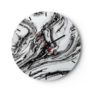 Ceas de perete - Ceas pe sticlă - Model abstract de marmură în alb și negru - 30x30cm - La început a fost haos - Decorațiune modernă pentru perete pentru living, bucătărie și dormitor ARTTOR