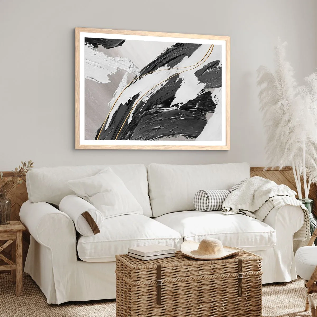 Poster în ramă de stejar deschis - Abstracție cu fler - 100x70 cm