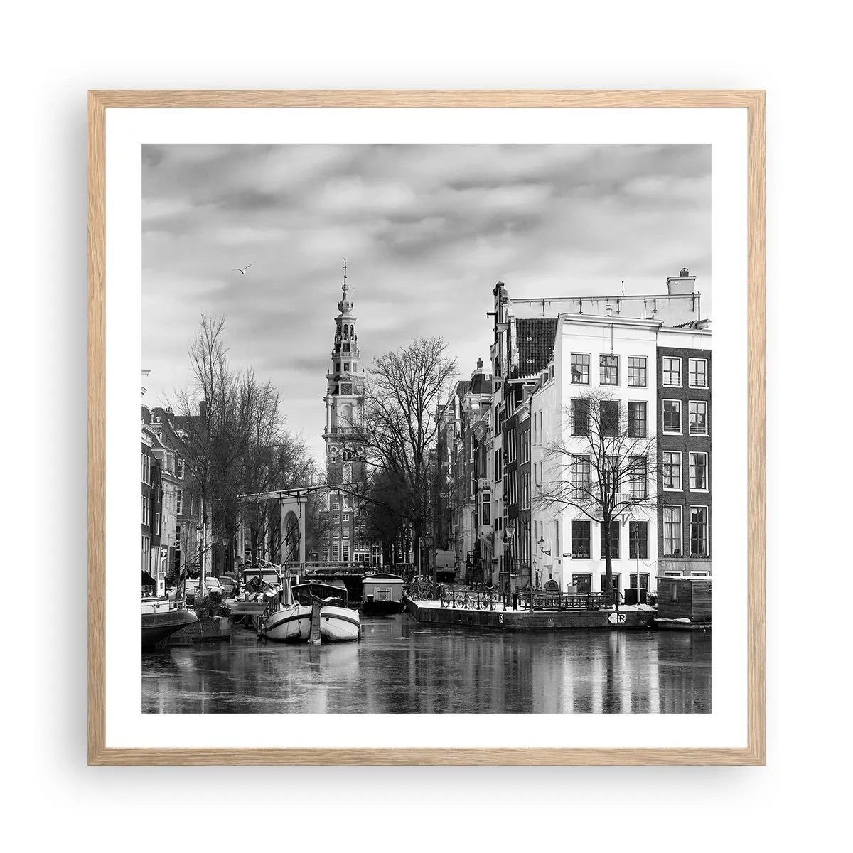 Poster în ramă de stejar deschis - Amsterdam vibes - 60x60 cm