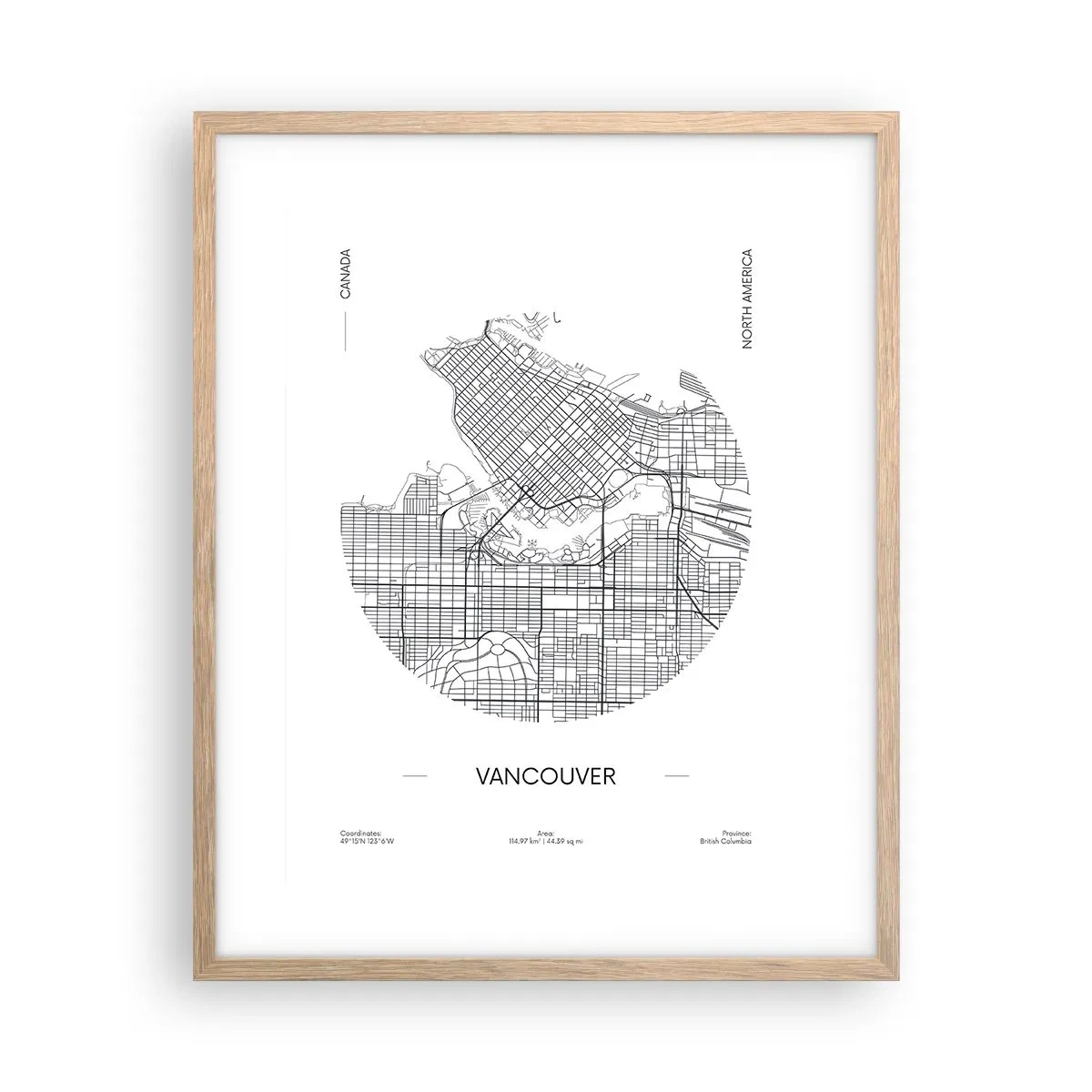 Poster în ramă de stejar deschis - Anatomia Vacouverului - 40x50 cm
