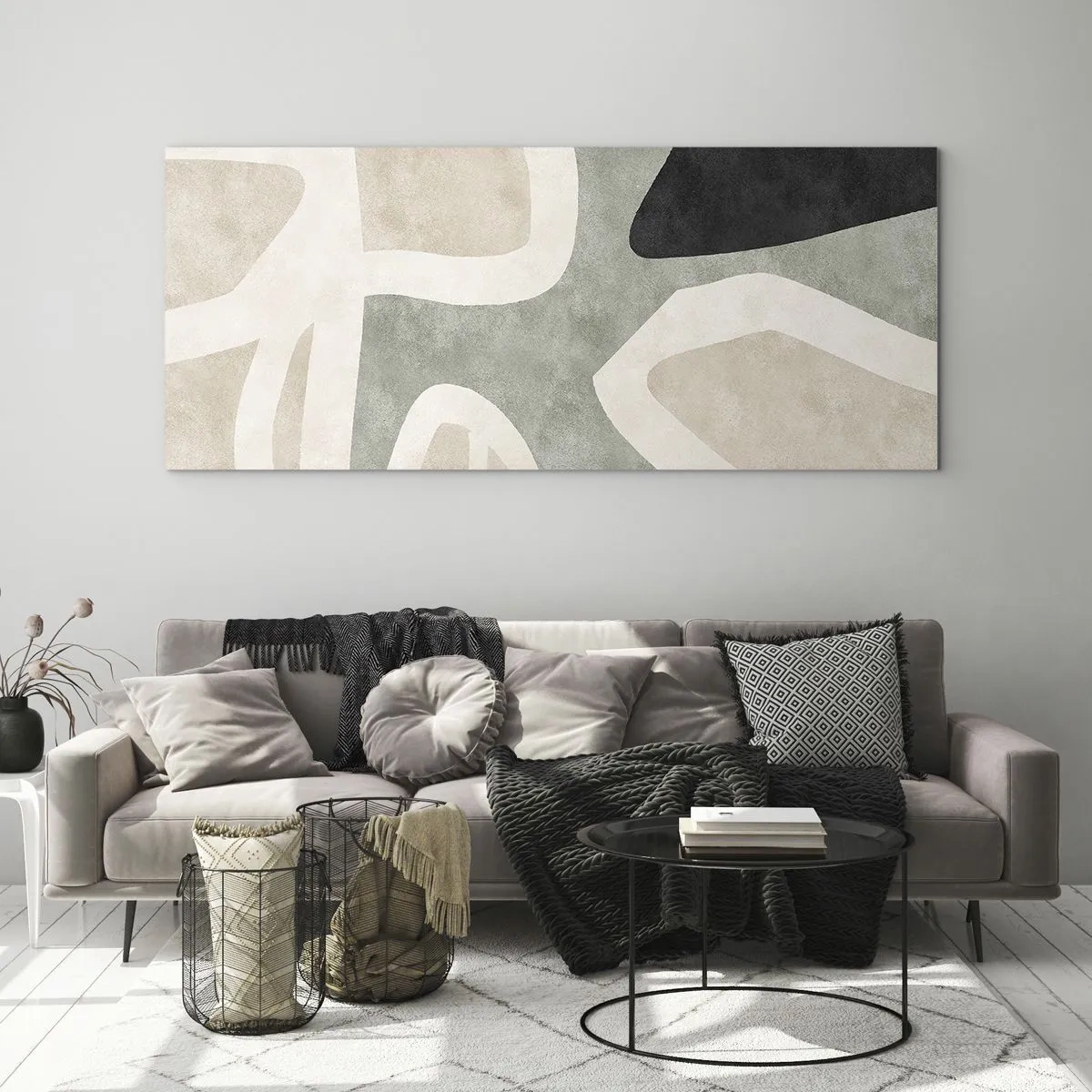 Tablou pe sticlă - Compoziție cu motiv negru - 100x40 cm