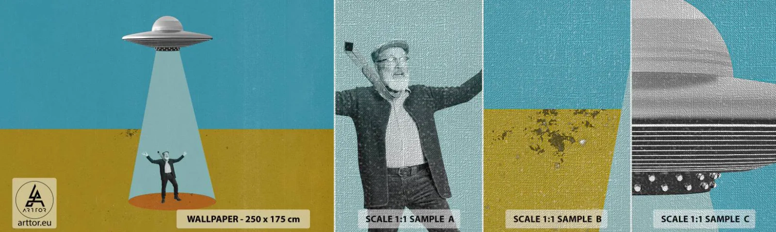 Mostră tapet Premium Canvas - Întâlnire de gradul III - OZN, Artă Modernă, Suprarealism - 100x30 cm