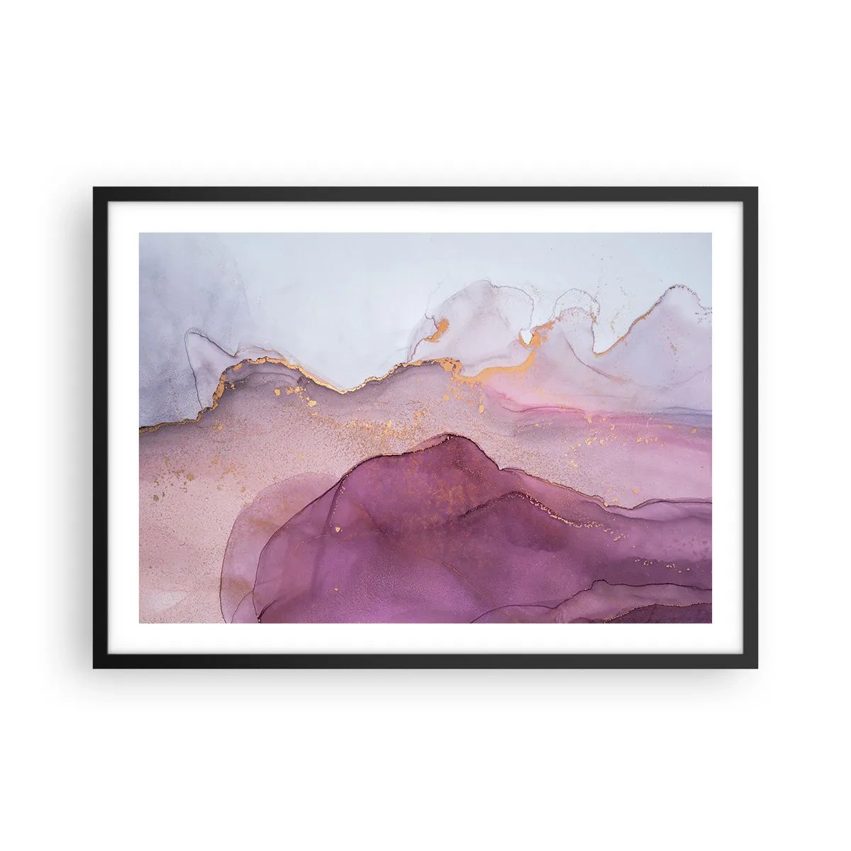 Poster în ramă neagră - Valuri de liliac și violet - 70x50 cm
