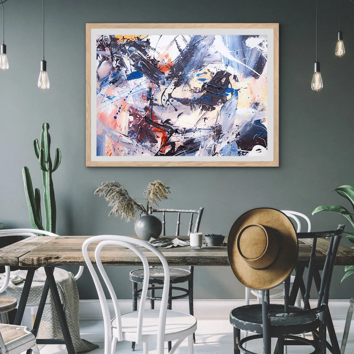 Poster în ramă de stejar deschis - Dansul nebun al abstracției - 70x50 cm