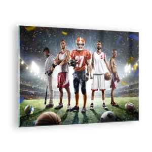 Tablou pe sticlă - Sportivi de diverse discipline pe stadion, sub lumina reflectoarelor - 70x50cm - Gladiatori ai terenului de joc - Decorațiune modernă pentru perete pentru living și dormitor ARTTOR