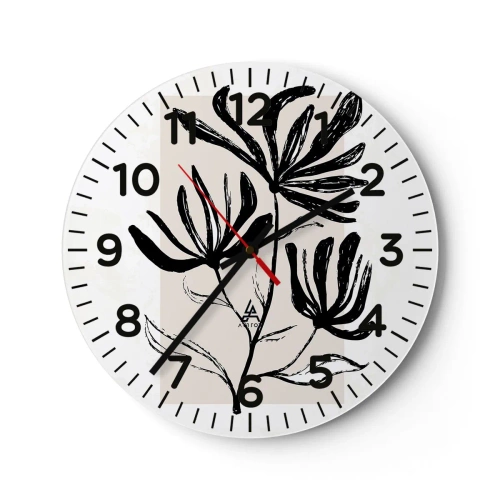 Ceas de perete - Ceas pe sticlă - Schiță pentru ierbar - 30x30 cm