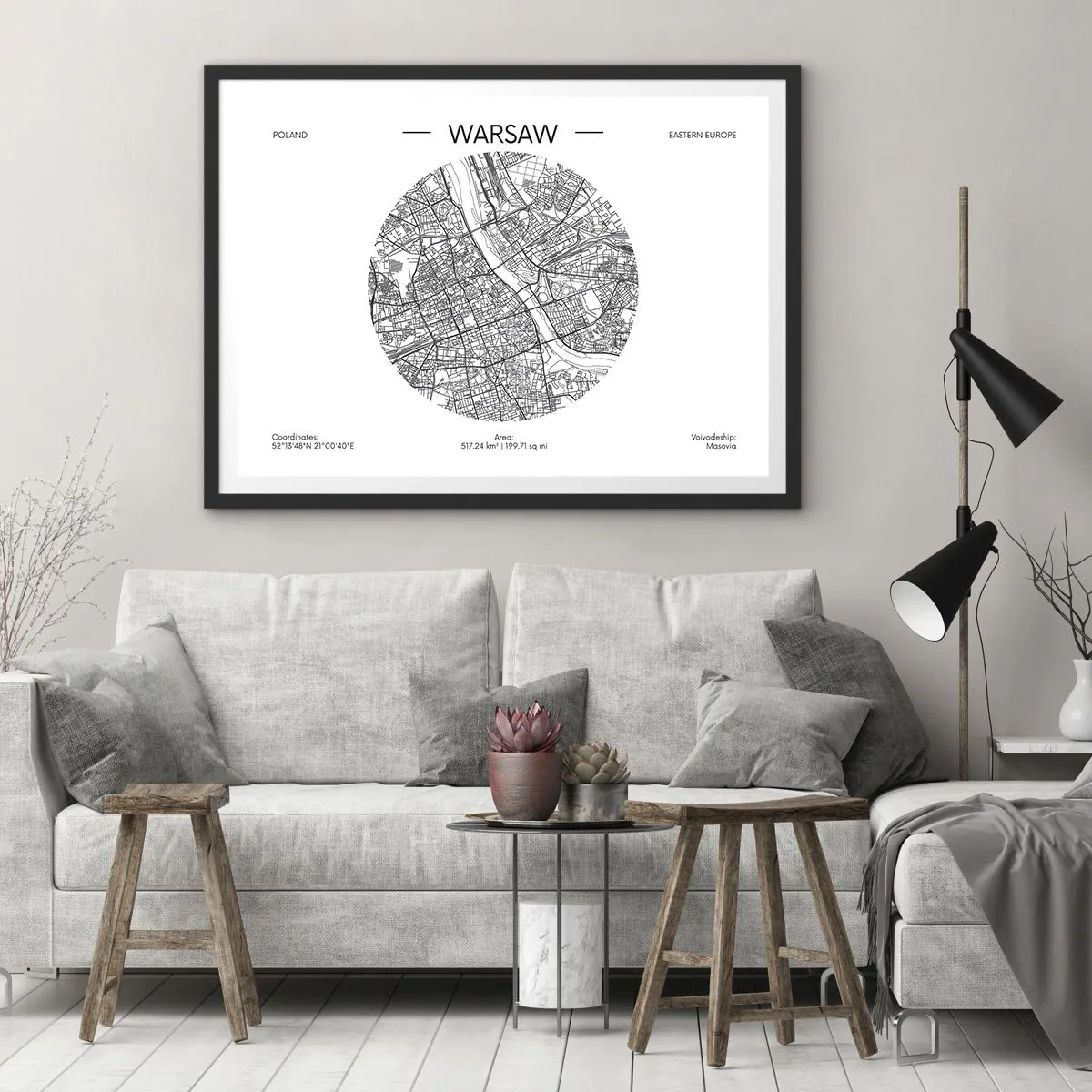 Poster în ramă neagră - Anatomia Varșoviei - 70x50 cm