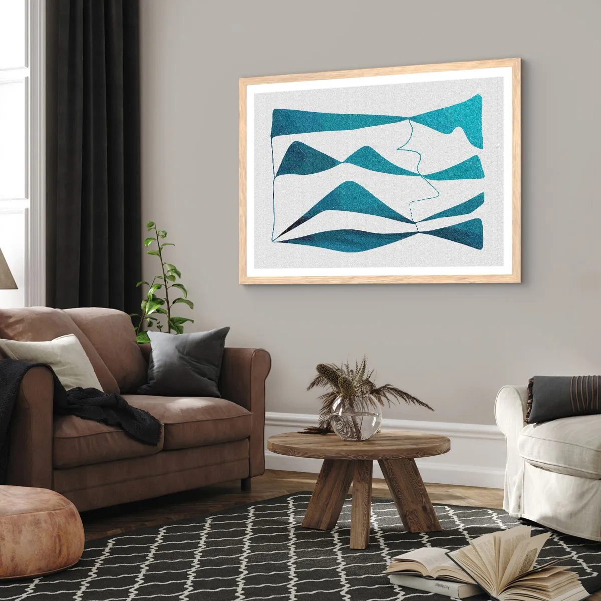 Poster în ramă de stejar deschis - Abstracție: relație turcoaz - 40x30 cm