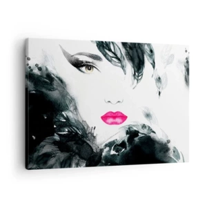 Tablou pe pânză Canvas - Portret artistic al unei femei cu buze intens roz - 70x50cm - Atenție! Femme fatale - Decorațiune modernă pentru perete pentru living și dormitor ARTTOR