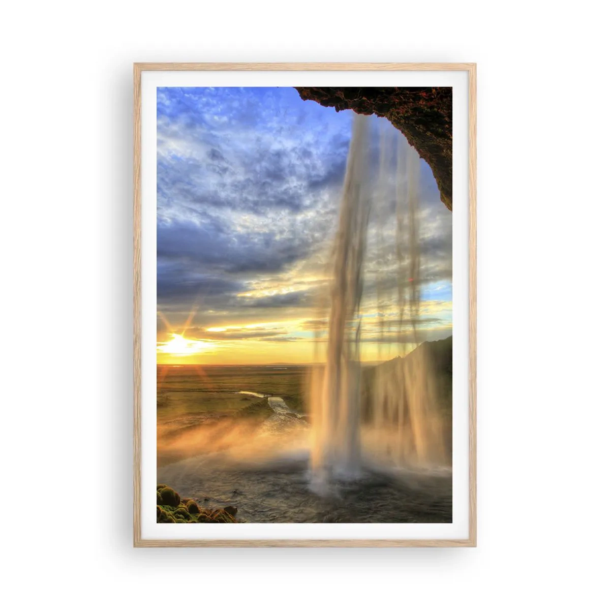 Poster în ramă de stejar deschis - Lumea din spatele vălului de picături - 70x100 cm