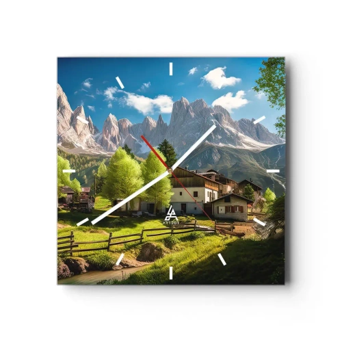 Ceas de perete - Ceas pe sticlă - Idilă alpină - 30x30 cm