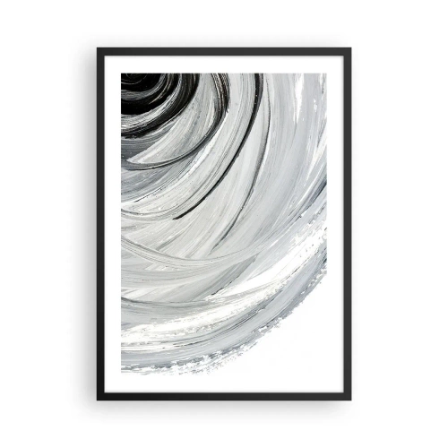 Poster în ramă neagră - Abstracție dinamică în nuanțe de negru, alb și gri - 50x70cm - Compoziție orbitală - Decorațiune modernă pentru perete pentru living și dormitor ARTTOR