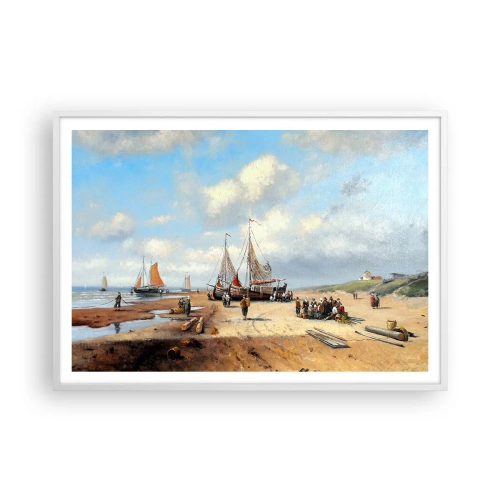 Poster în ramă albă - Pescuit de succes - 100x70 cm