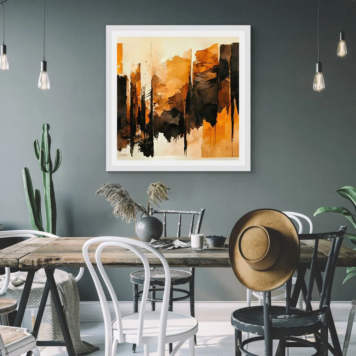 Poster în ramă albă - Armonie de negru și auriu - 30x30 cm