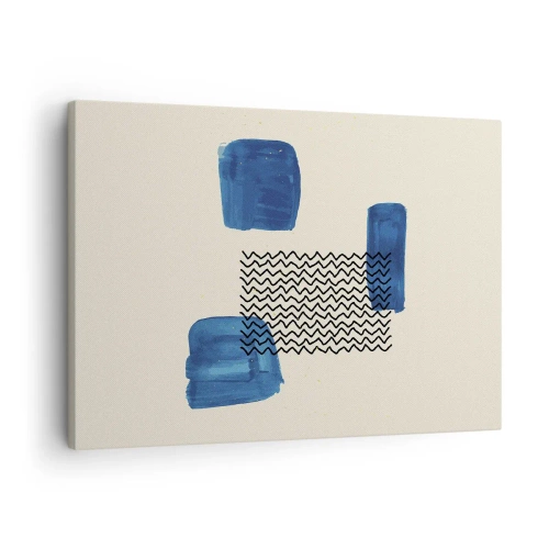 Tablou pe pânză Canvas - Compoziție abstractă cu pete albastre și linii ondulate - 70x50cm - Cvartet abstract - Decorațiune modernă pentru perete pentru living și dormitor ARTTOR