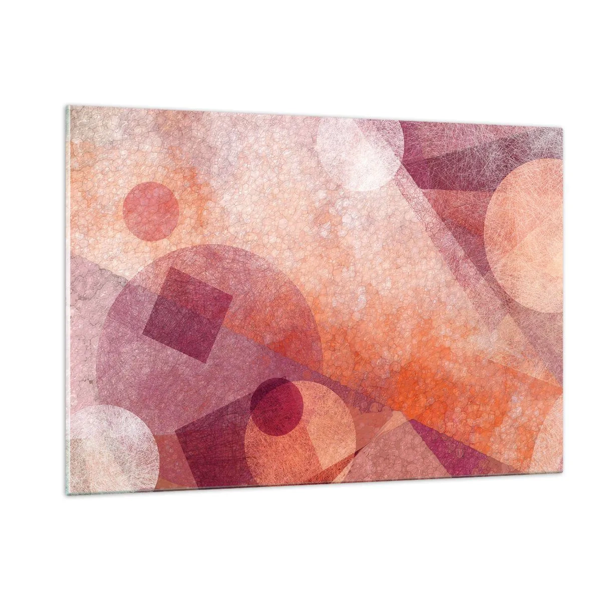 Tablou pe sticlă - Transformări geometrice în roz - 120x80 cm