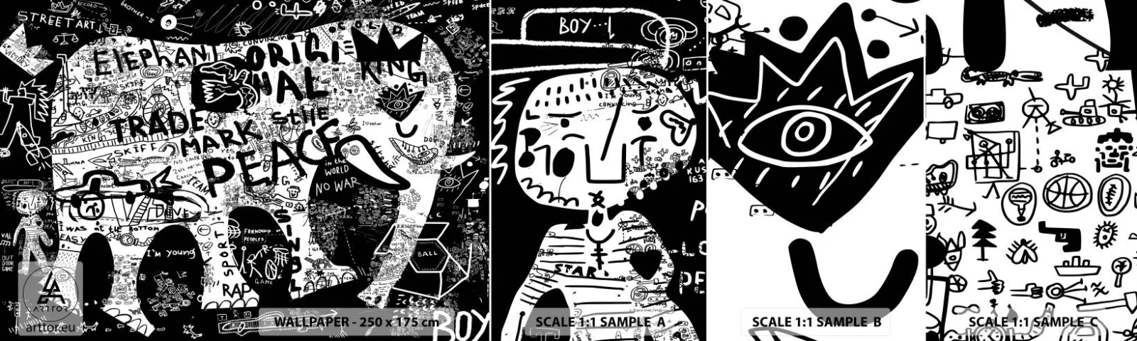 Mostră de Tapet Standard Eco - Lumea bogată a străzii - Graffiti, Bucată, Grafică - 100x30 cm