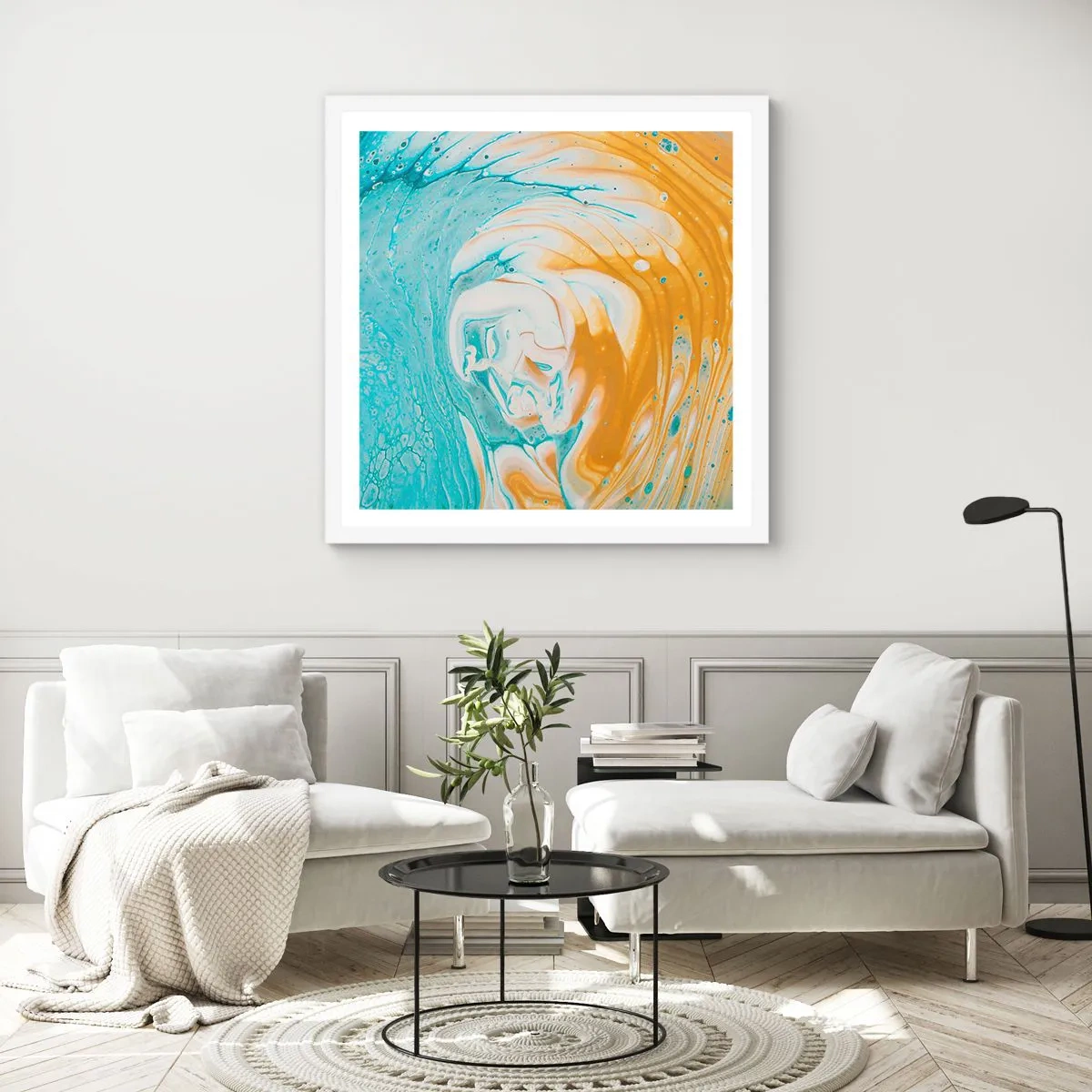 Poster în ramă albă - Vârtej de pastel - 60x60 cm