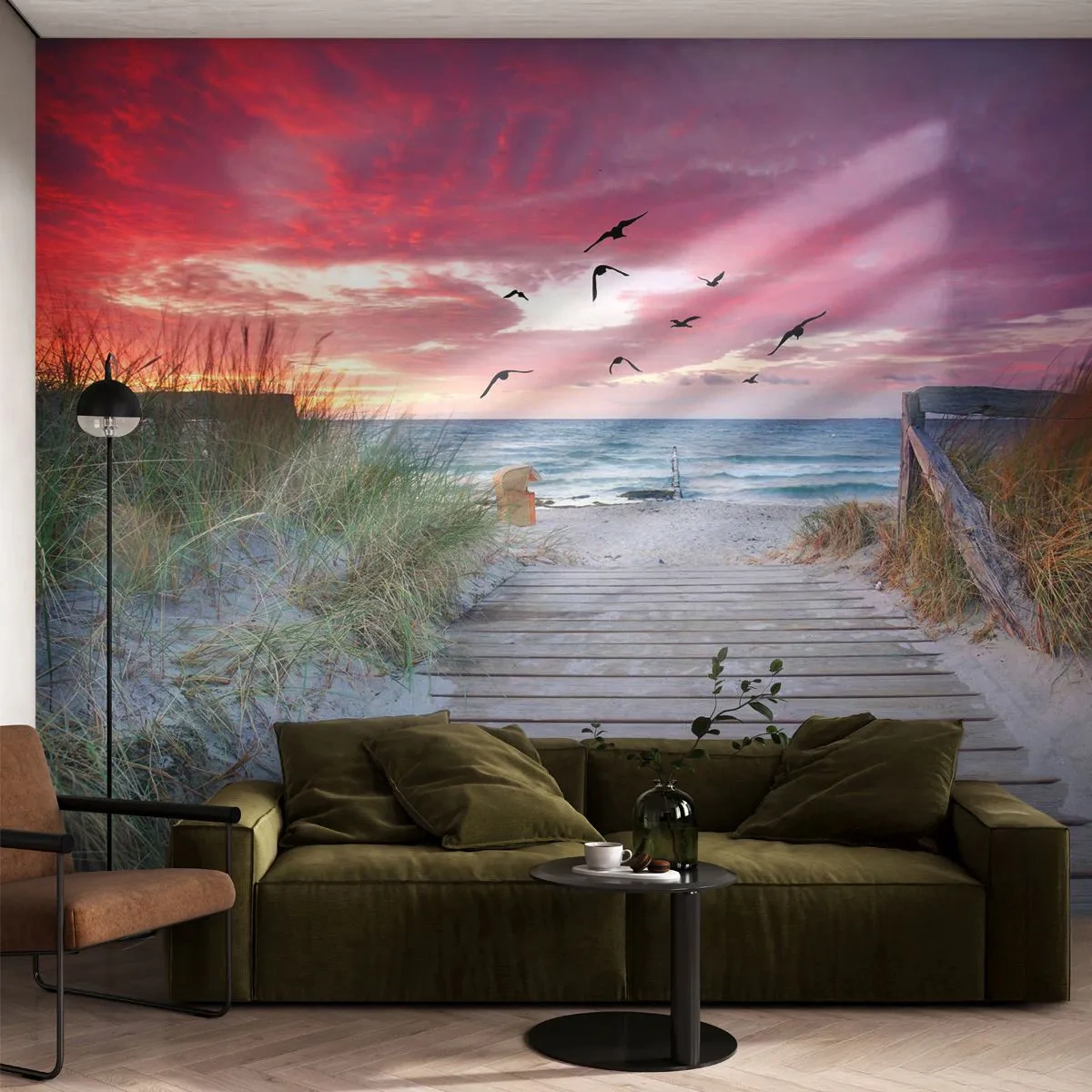 Tapet Premium Sand - Impresie baltică - Peisaj maritim, plajă, Păsări - 350x256 cm