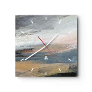Ceas de perete - Ceas pe sticlă - Abstracție: peisaj nordic - 30x30 cm
