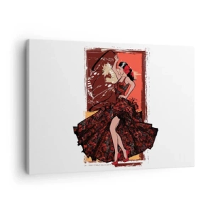 Tablou pe pânză Canvas - O dansatoare într-o rochie roșie și neagră pe un fundal artistic - 70x50cm - În ritmul inimii - Decorațiune modernă pentru perete pentru living și dormitor ARTTOR