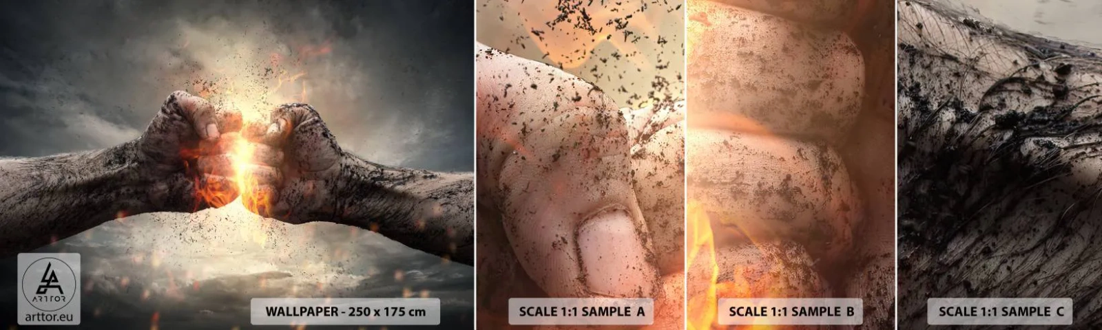 Mostră tapet autocolant Deluxe Sticker - Ridică-te pentru a lupta - Abstracția, Mâna strânsă, Forta - 100x30 cm