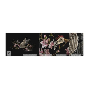 Mostră tapet Premium Sand - Pasăre exotică brodată - Pasăre, Grafică, Flori - 100x30 cm