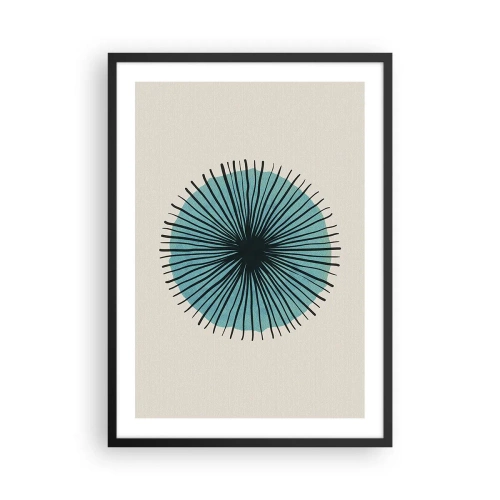 Poster în ramă neagră - Model geometric sub forma unui cerc radial - 50x70cm - Radiant pe albastru - Decorațiune modernă pentru perete pentru living și dormitor ARTTOR