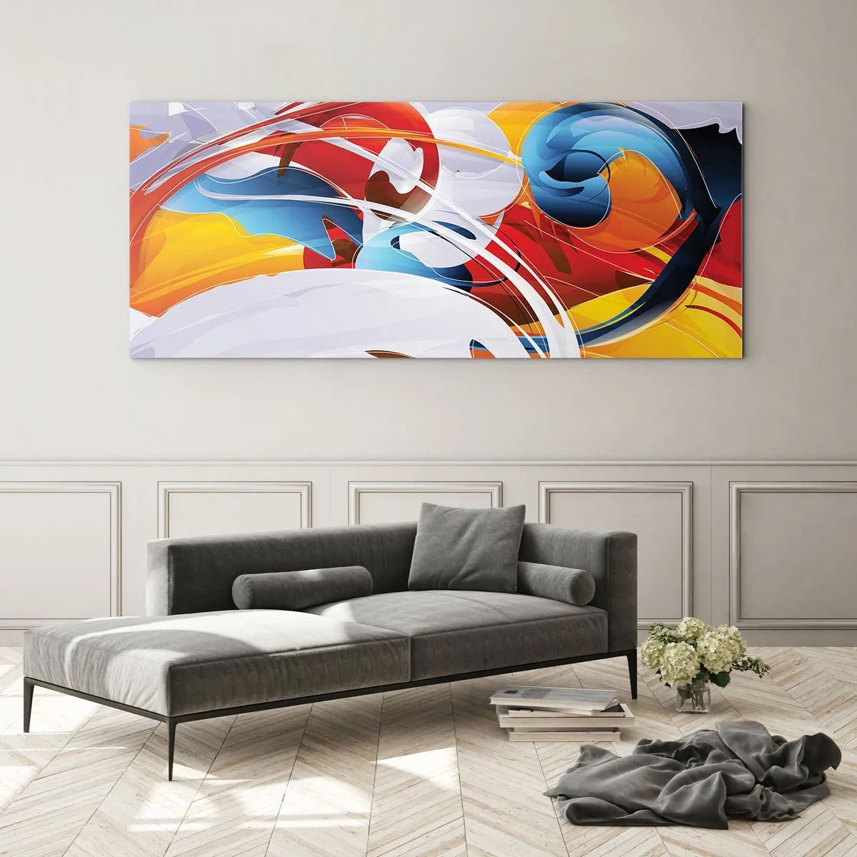 Tablou pe sticlă - Dansul elementelor - 90x30 cm