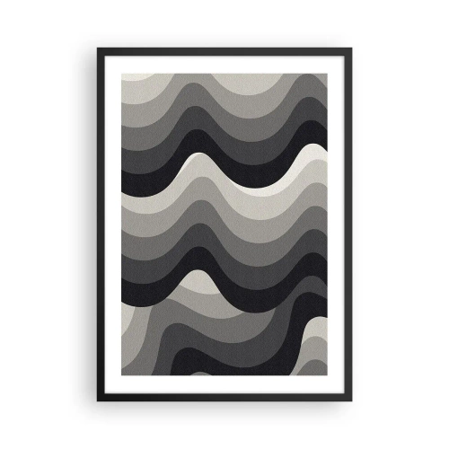 Poster în ramă neagră - Valuri geometrice în nuanțe de negru și gri - 50x70cm - Val după val - Decorațiune modernă pentru perete pentru living și dormitor ARTTOR