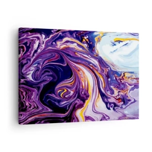 Tablou pe pânză Canvas - Un model abstract dinamic în nuanțe de violet și galben. - 70x50cm - Îndoirea spațiului în mov - Decorațiune modernă pentru perete pentru living și dormitor ARTTOR