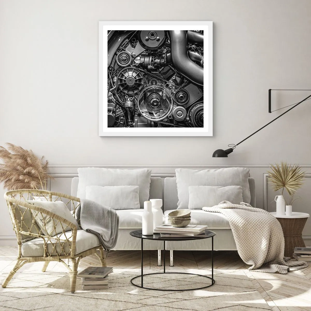 Poster în ramă albă - Poezia mecanicii - 30x30 cm