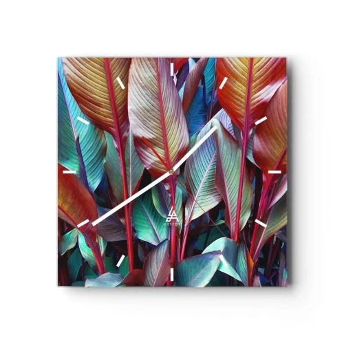 Ceas de perete - Ceas pe sticlă - Tufiș colorat - 40x40 cm