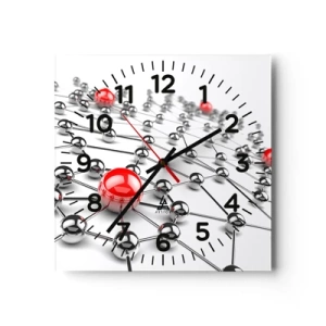 Ceas de perete - Ceas pe sticlă - Plasă de argint - 40x40 cm