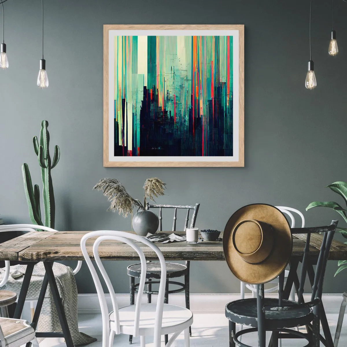 Poster în ramă de stejar deschis - Oraș futurist - 60x60 cm
