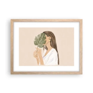 Poster în ramă de stejar deschis - Portret misterios cu un evantai - 40x30 cm