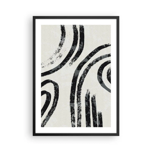 Poster în ramă neagră - Linii negre abstracte pe un fundal deschis - 50x70cm - Pe jumătate oprit - Decorațiune modernă pentru perete pentru living și dormitor ARTTOR
