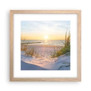 Poster în ramă de stejar deschis - Zumzet de mare, o plajă sălbatică printre ierburi... - 30x30 cm