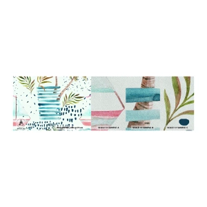 Mostră tapet Premium Sand - Vacanță sub palmieri - Acuarele, Palmier de nuca de cocos, Barcă cu pânze - 100x30 cm