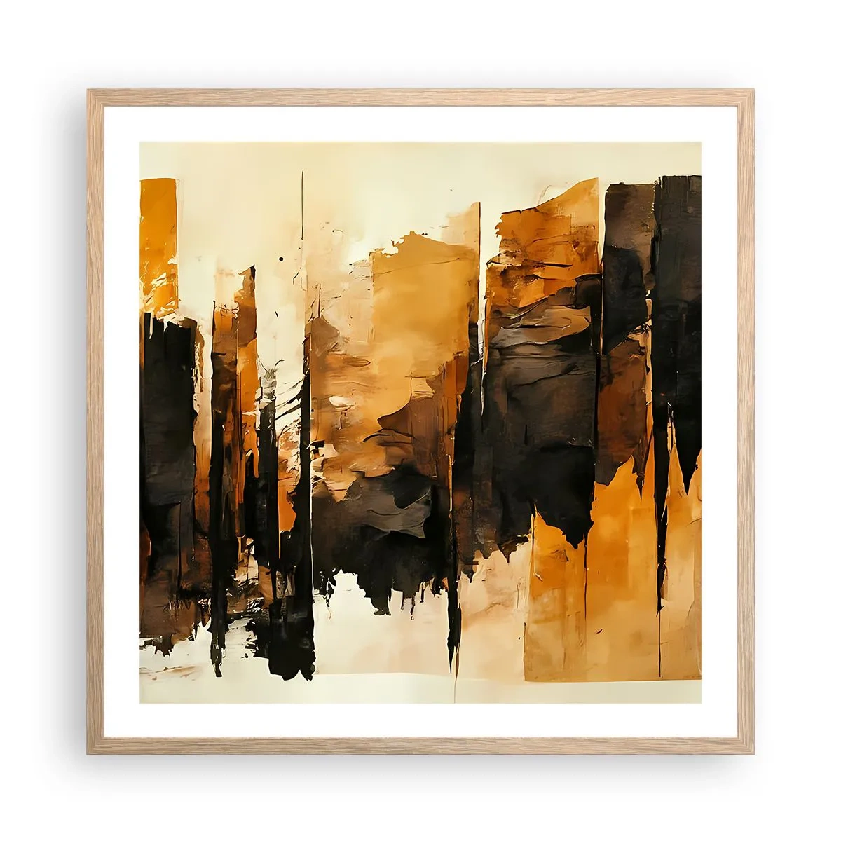 Poster în ramă de stejar deschis - Armonie de negru și auriu - 60x60 cm