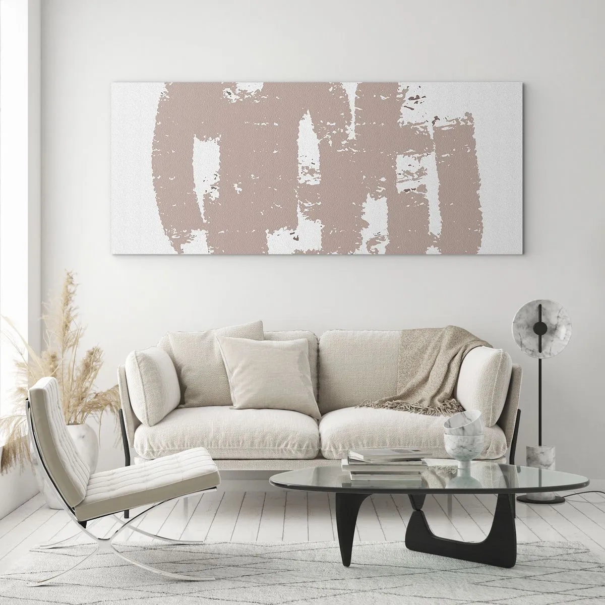 Tablou pe sticlă - Abstracție în roz moale - 100x40 cm