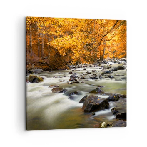 Tablou pe pânză - Un pârâu într-o pădure de aur - 60x60 cm