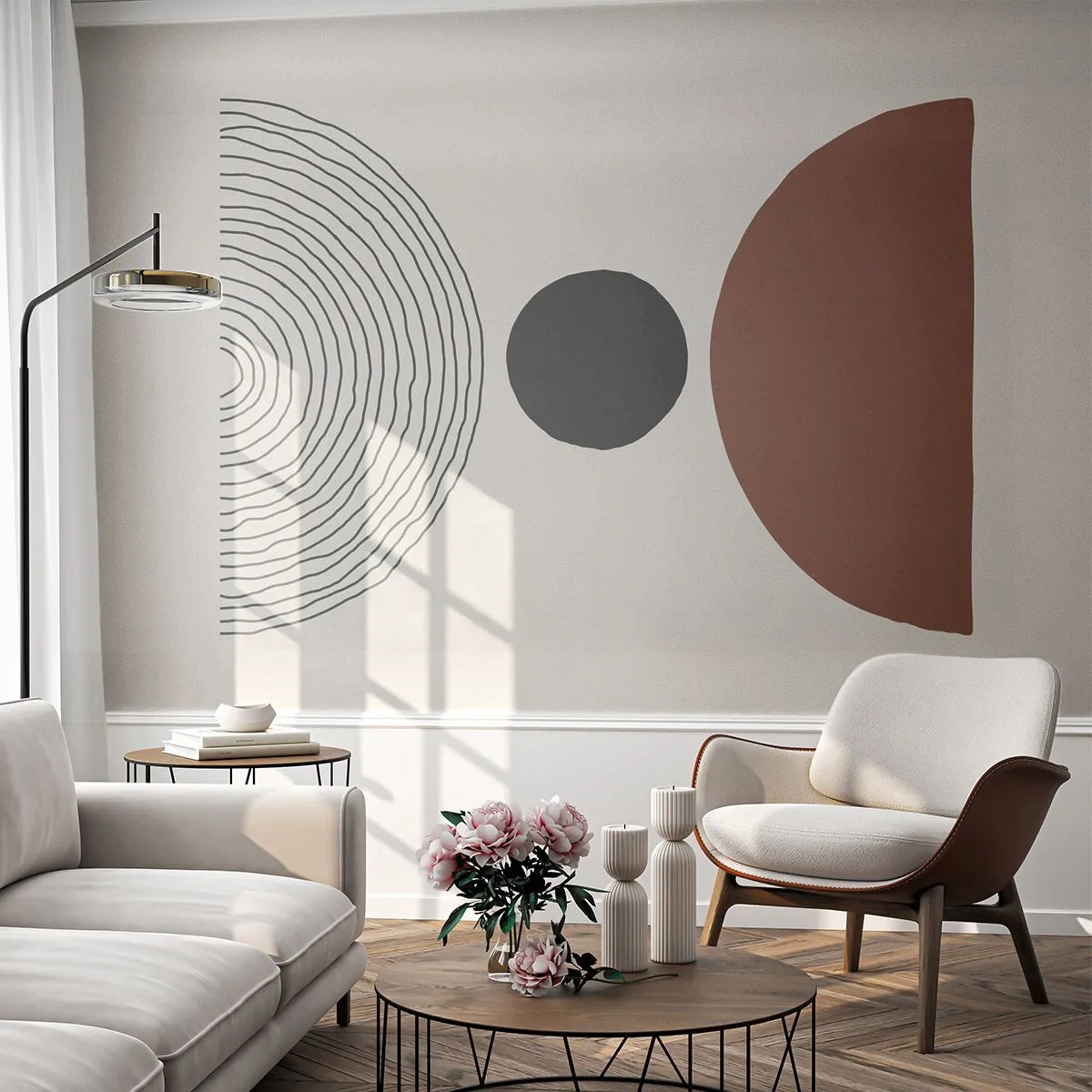 Tapet Premium Sand - În centrul atenției - Abstracția, Bucată, Semicercuri - 350x256 cm
