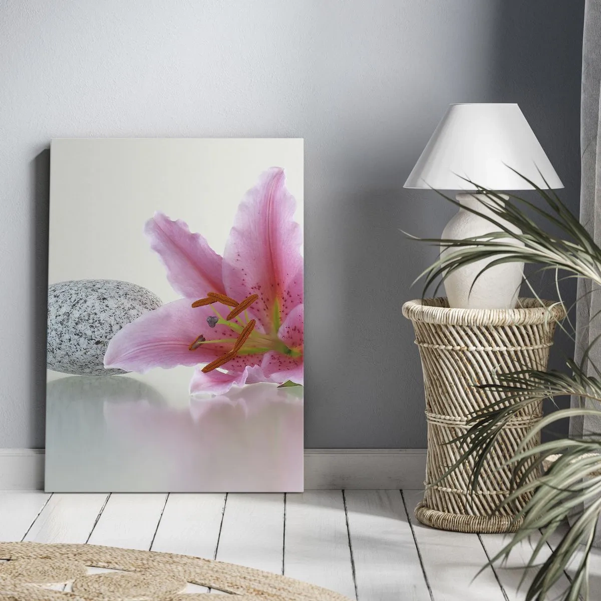 Tablou pe pânză - Studiu în roz, gri și alb - 65x120 cm