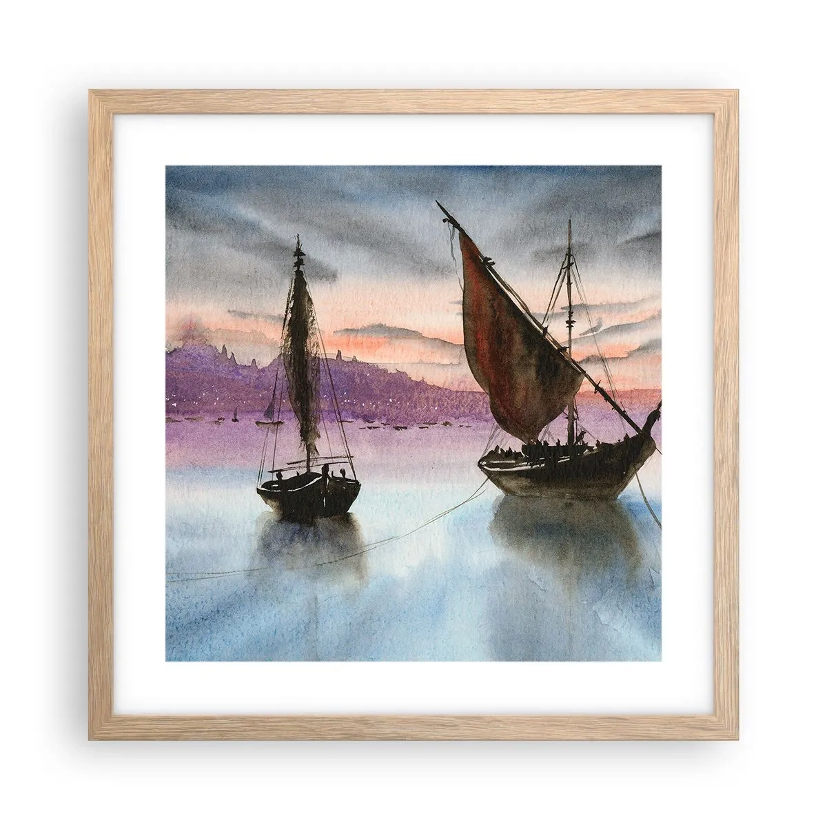 Poster în ramă de stejar deschis - O seară în port - 40x40 cm