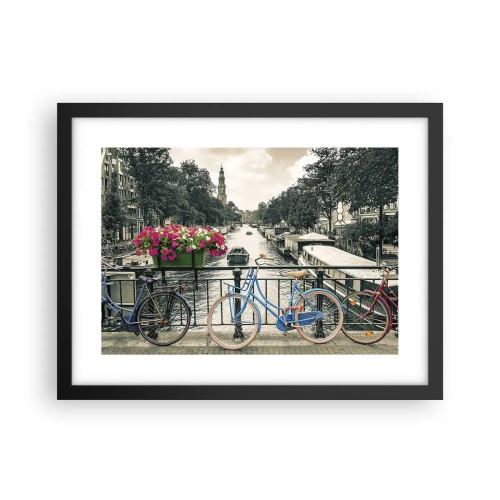 Poster în ramă neagră - Culorile unui canal din Amsterdam - 40x30 cm