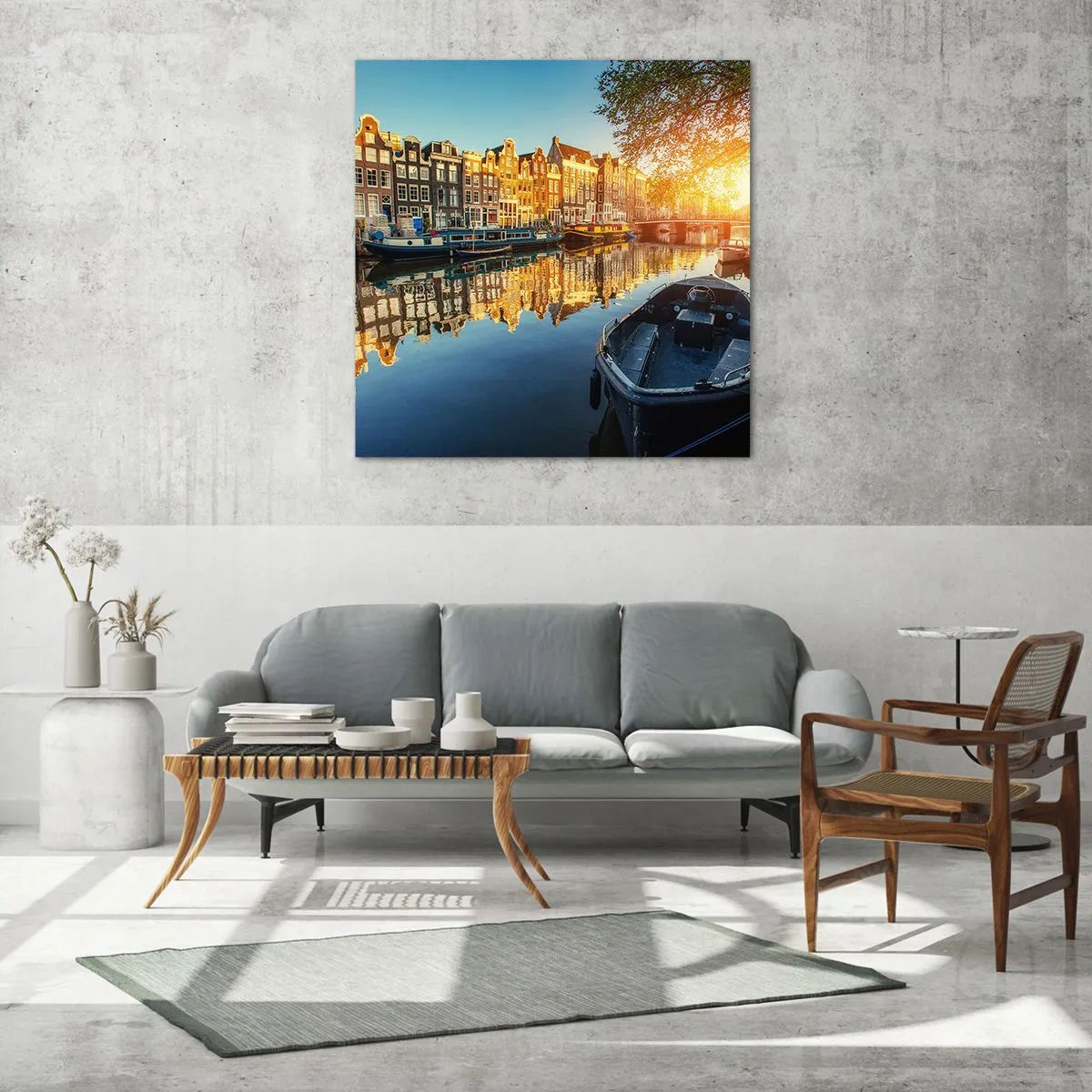 Tablou pe sticlă - Dimineața în Amsterdam - 70x70 cm