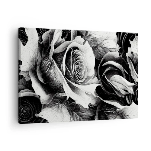 Tablou pe pânză Canvas - Trandafiri albi și negri într-o compoziție elegantă - 70x50cm - Mereu regina - Decorațiune modernă pentru perete pentru living și dormitor ARTTOR