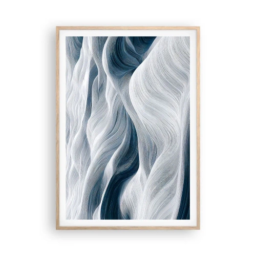 Poster în ramă de stejar deschis - Valuri albastre și albe - 70x100 cm